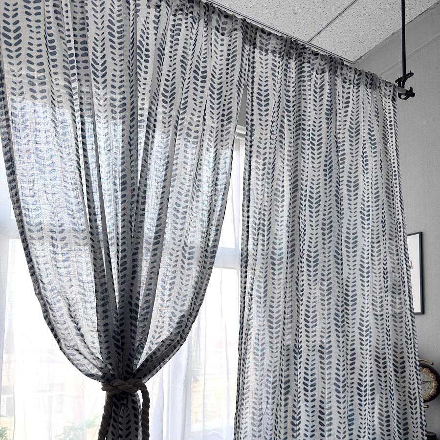 Fashionable pastoral leaf printed finished curtains, gauze curtains, polyester and linen bay windows, leaf partitions, decorative curtains, study curtains