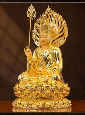 台湾纯铜鎏金地藏菩萨家拜佛像圣婆三圣九华山地藏菩萨铜像