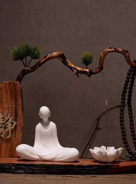 极速办公桌上的摆件茶宠小和尚摆件风化木创意P养财源个性禅意商