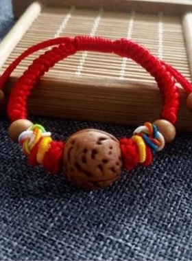 极速桃核手串女款婴n儿童宝宝桃木桃子核脚链手工编织本命年红绳