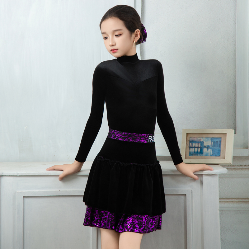 FAZ秋冬少儿高级网红舞蹈裙练习服表演服分体儿童拉丁舞服练功服 - 图3