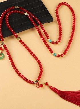 新中式国风108颗串珠流苏项链高级感复古长款斜挎链毛衣链配饰女