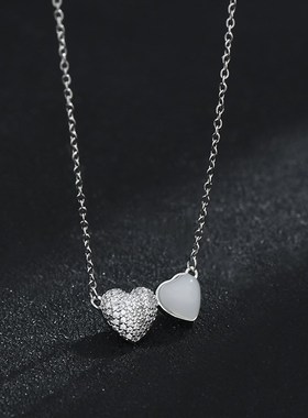 真金电镀微镶锆石气质锁骨链女小众设计感爱心吊坠项链精致毛衣链