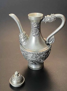 纯黄龙凤酒壶白铜仿古铜壶水壶中式高档婚庆酒P具家用铜器摆件饰