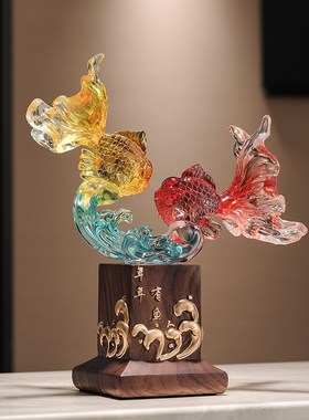 年年有余办公室创意锦鲤鱼招w财摆件玄关酒柜电视柜风生水起装饰