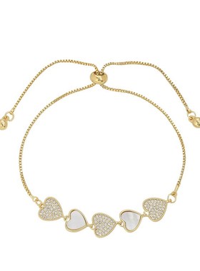 2024新款电镀真金微镶满钻爱心抽拉手链女天然贝母轻奢桃心手饰潮