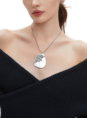 CUSSK 个性百搭项链双面印花吊坠时尚长款毛衣链小众轻奢锁骨链女