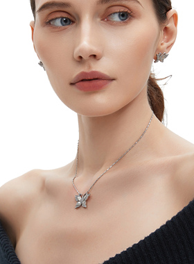 CUSSK银色蝴蝶吊坠项链女小众设计高级轻奢气质百搭锁骨链清冷感