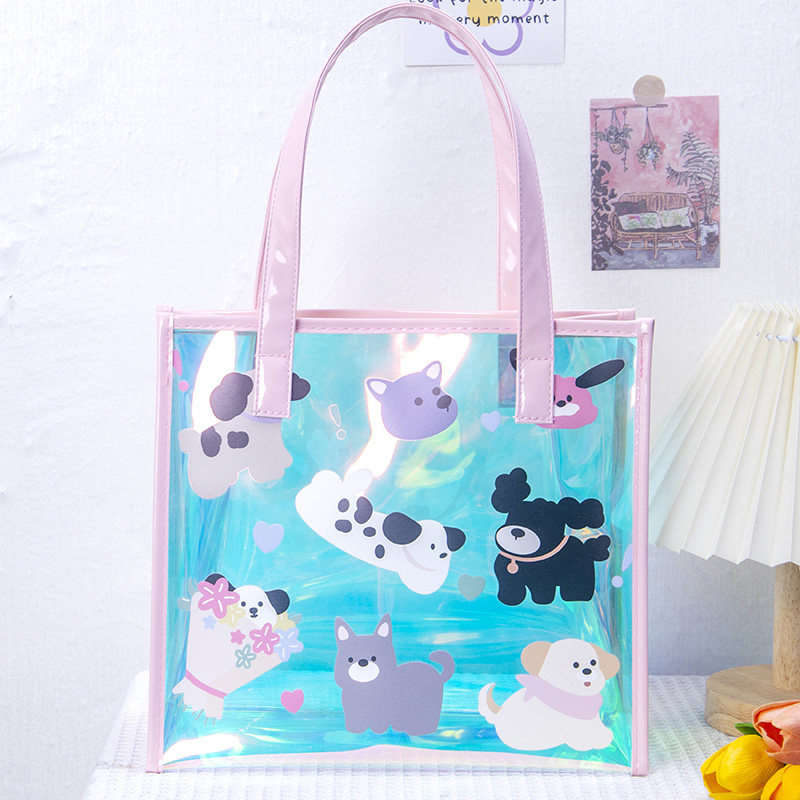 卡通可爱透明镭射手提袋包包女春季新款大容量礼品袋便携托特包,淘宝优惠券,粉丝福利购,淘宝优惠卷