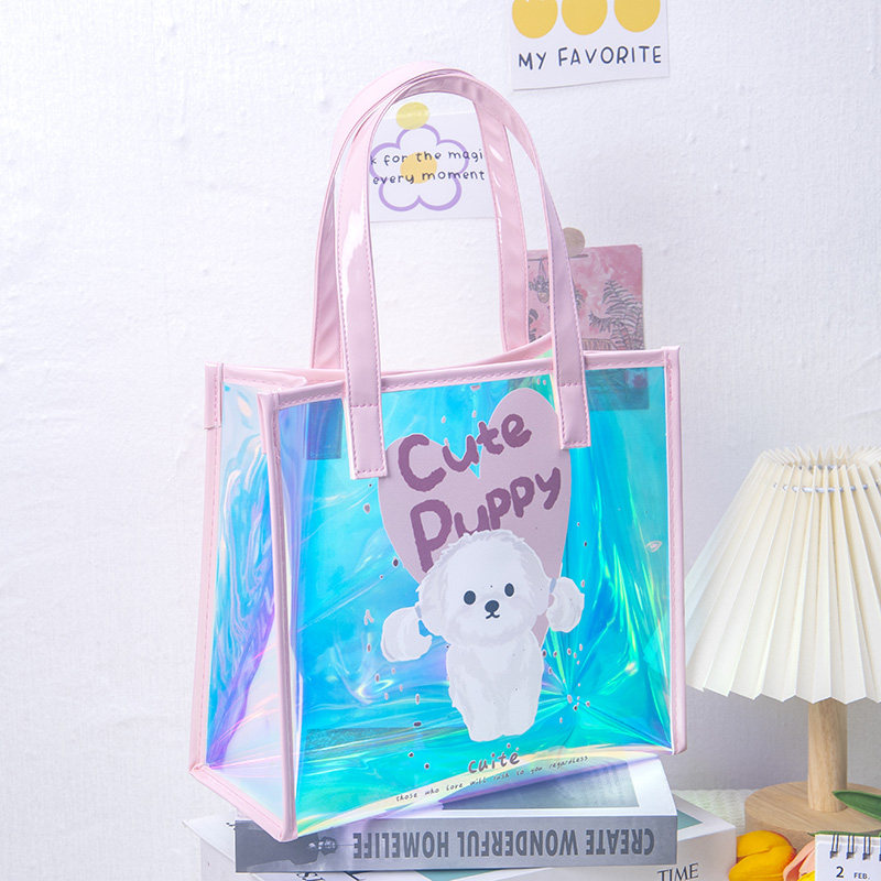 卡通可爱透明镭射手提袋包包女春季新款大容量礼品袋便携托特包,淘宝优惠券,粉丝福利购,淘宝优惠卷
