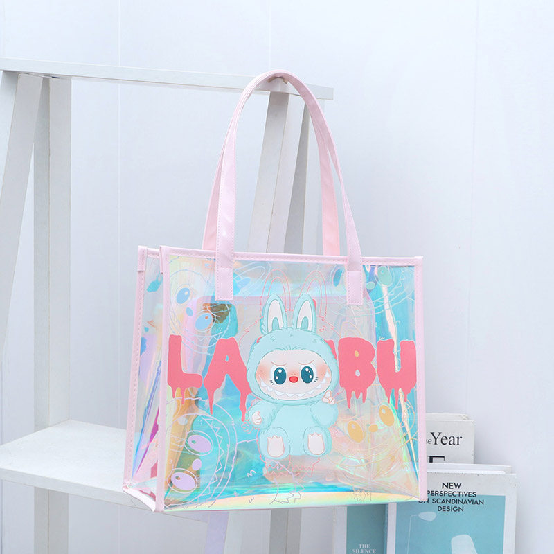 网红爆款拉布布手提袋新款炫彩镭射包labubu包透明袋子托特包女生,淘宝优惠券,粉丝福利购,淘宝优惠卷