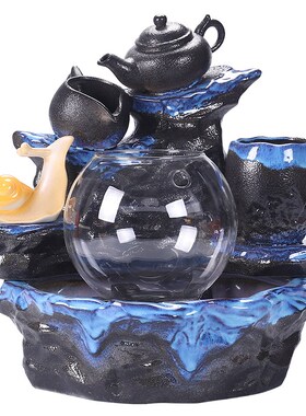 陶瓷鱼缸流水喷泉招财禅意家居中式摆件办公O室装饰品开业乔迁礼