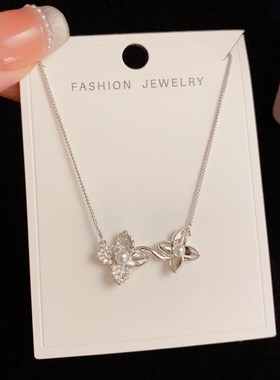 韩式时尚精致甜美百搭锆石双花项链小众轻奢设计高级感网红锁骨链