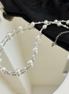 简约气质珍珠项链轻奢精致饰品毛衣链百搭少女法式浪漫温柔锁骨链