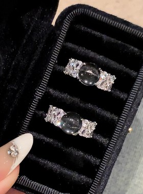 新中式透明珠锆石戒指女轻奢高级感尾戒素圈戒指女小众设计食指环