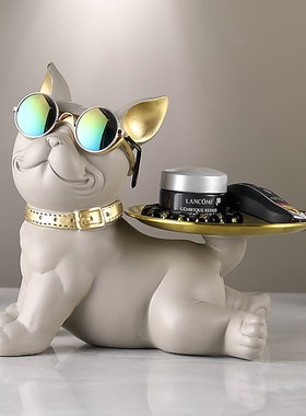 玄关放钥匙托盘法斗狗狗收纳摆件客厅轻奢入户门口鞋柜家居饰装品