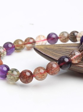 易晶缘天然水晶手链女士彩金超原石圆珠手串单圈礼物饰品