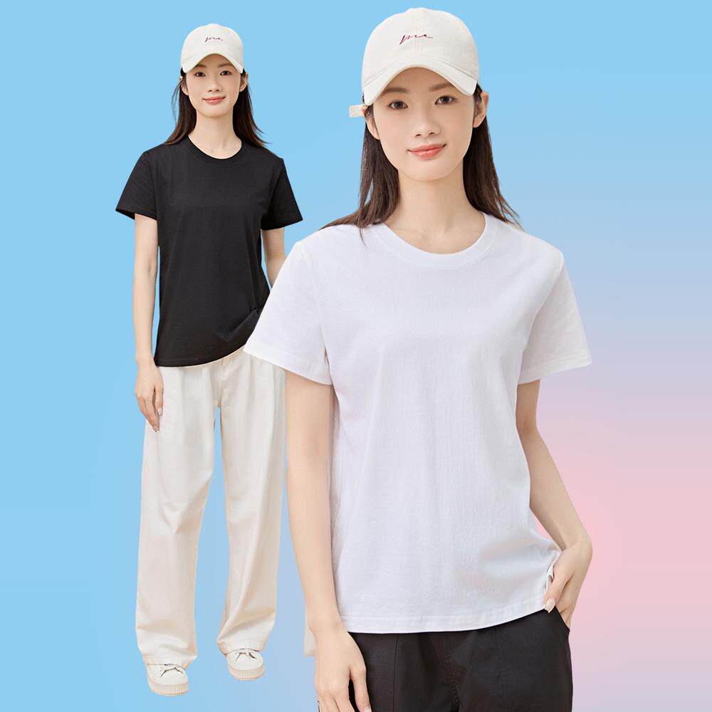 麦皎大码短袖t恤女宽松白色女装打底衫休闲纯色运动体恤纯棉上衣