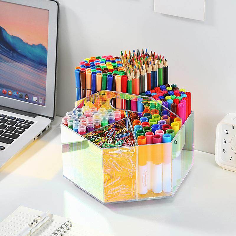 桌面旋转笔筒收纳盒办公室书桌文具置物架桌上透明亚克力分格笔桶,淘宝优惠券,粉丝福利购,淘宝优惠卷