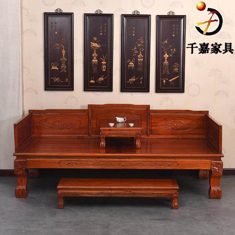 仿古罗汉床 榆木沙发床 中式家具双人床 木质雕花床 古典结婚床,淘宝优惠券,粉丝福利购,淘宝优惠卷