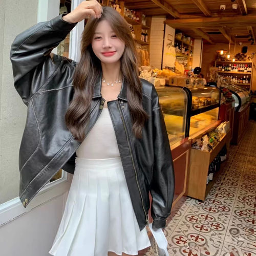 正品Ethos复古皮衣意大利进口真羊皮慵懒复古机车风夹克皮衣女 - 图3