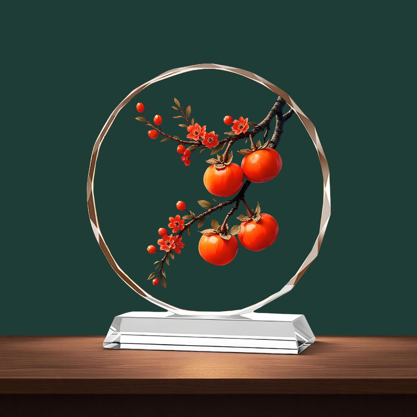 柿柿如意水晶摆件平安喜乐客厅玄关酒柜装饰品乔迁新居开业礼摆台 - 图1