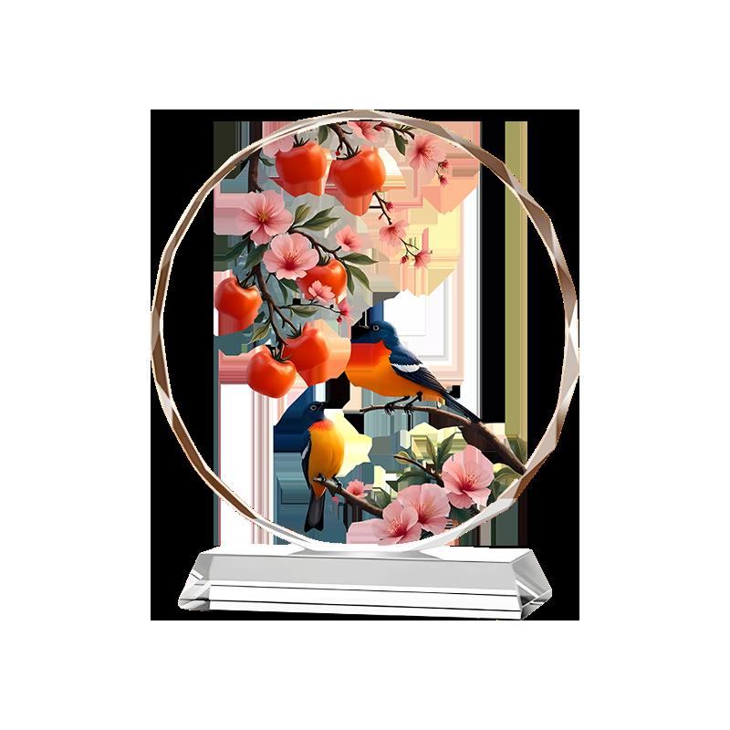 柿柿如意水晶摆件平安喜乐客厅玄关酒柜装饰品乔迁新居开业礼摆台 - 图3