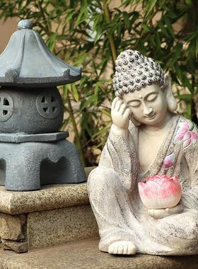 户外覆古莲花佛像花园茶室禅意庭院布置玄关装饰阳台园艺造景摆件