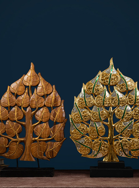 极速泰国实木雕刻菩提摆件东南亚风格家J居玄关装饰桌面电视柜禅