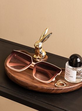 极速玄关钥匙收纳兔子摆件置物z架乔迁新居实木首饰收纳托盘家居