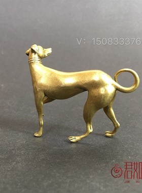 极速铜十二生肖狗摆件 实心纯铜金狗手把件 站立V小狗铜狗小摆件
