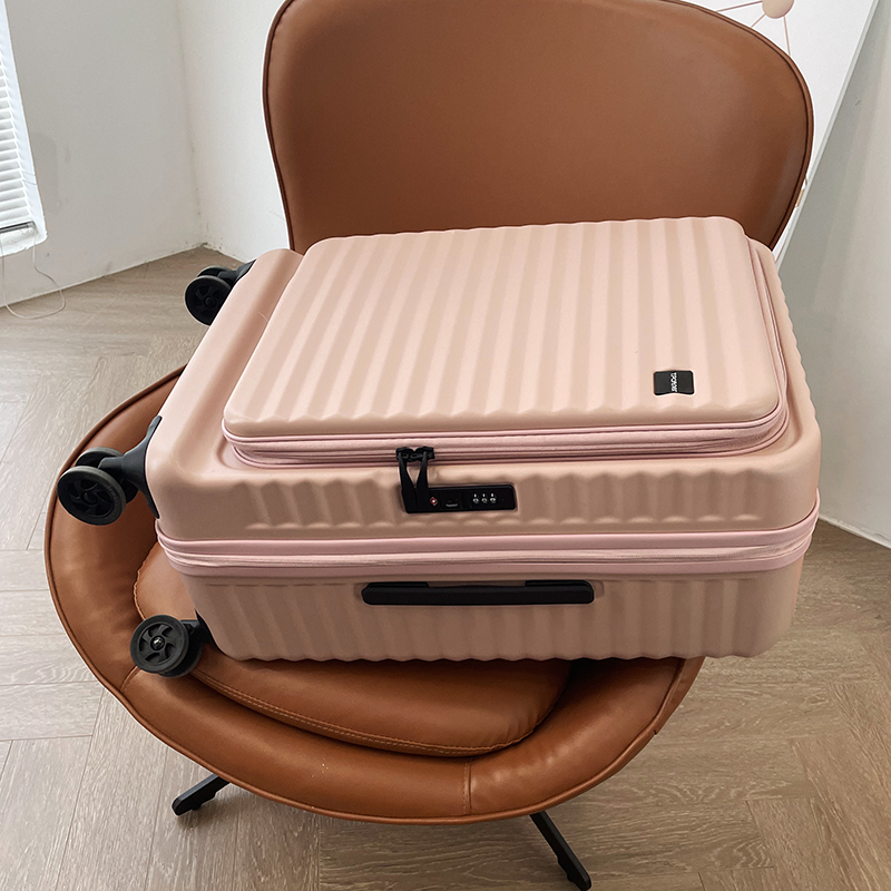 商务登机行李箱女20寸前翻盖夹层旅行箱男24静音万向轮PC密码箱28 - 图2