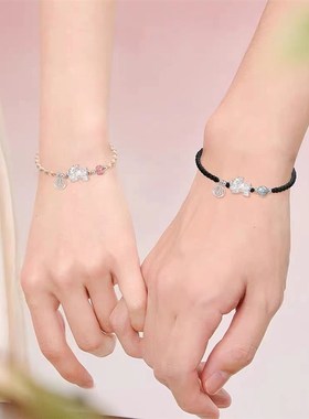 999纯银招财送福貔貅国潮风编织手绳女男情侣手链转运送女友礼物