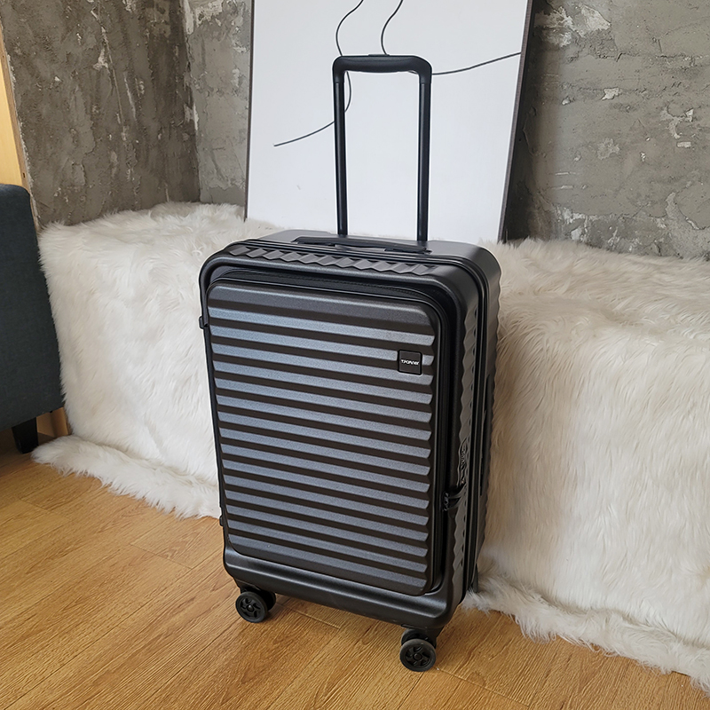 商务登机行李箱女20寸前翻盖夹层旅行箱男24静音万向轮PC密码箱28 - 图0