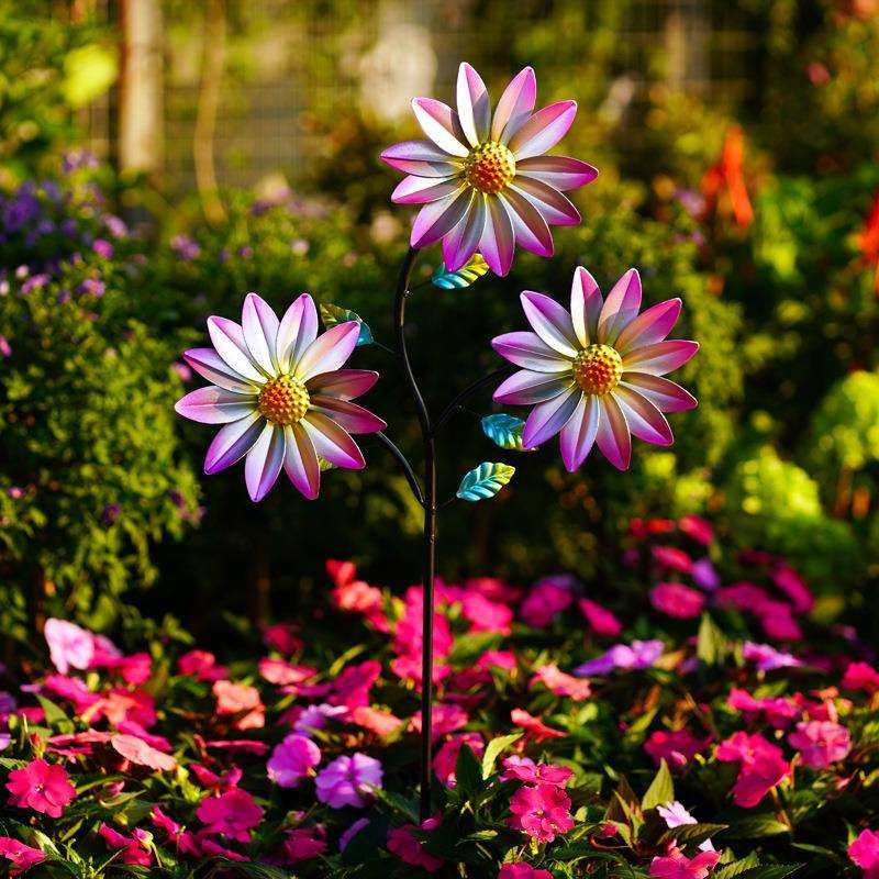 跨境金色一朵两朵三朵花风转 铁艺工艺品旋转风车户外创意花园多,淘宝优惠券,粉丝福利购,淘宝优惠卷