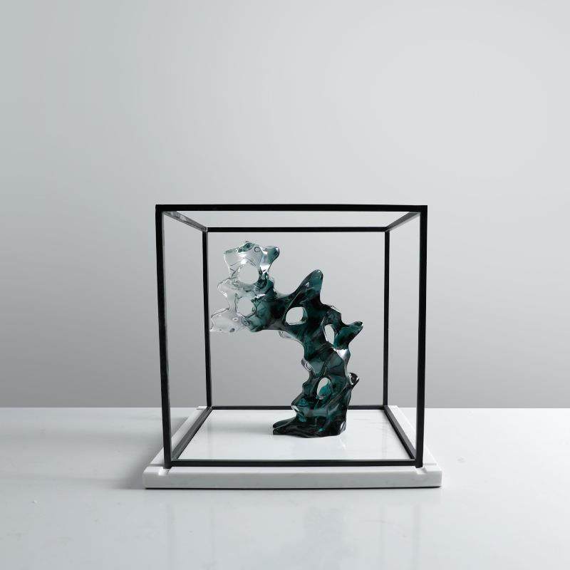 新中式创意大理石底座金属框架抽象树脂摆件样板房书房艺术装饰品,淘宝优惠券,粉丝福利购,淘宝优惠卷