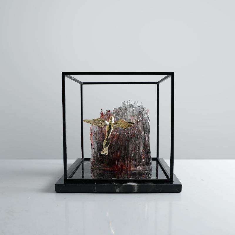 新中式创意大理石底座金属框架抽象树脂摆件样板房书房艺术装饰品,淘宝优惠券,粉丝福利购,淘宝优惠卷