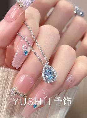 蓝眼泪项链~s925纯银水滴锁骨链