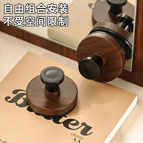 胡桃木纹吸盘旋钮挂钩门后浴室厨房壁挂式置物架免打孔挂衣钩挂架 - 图2