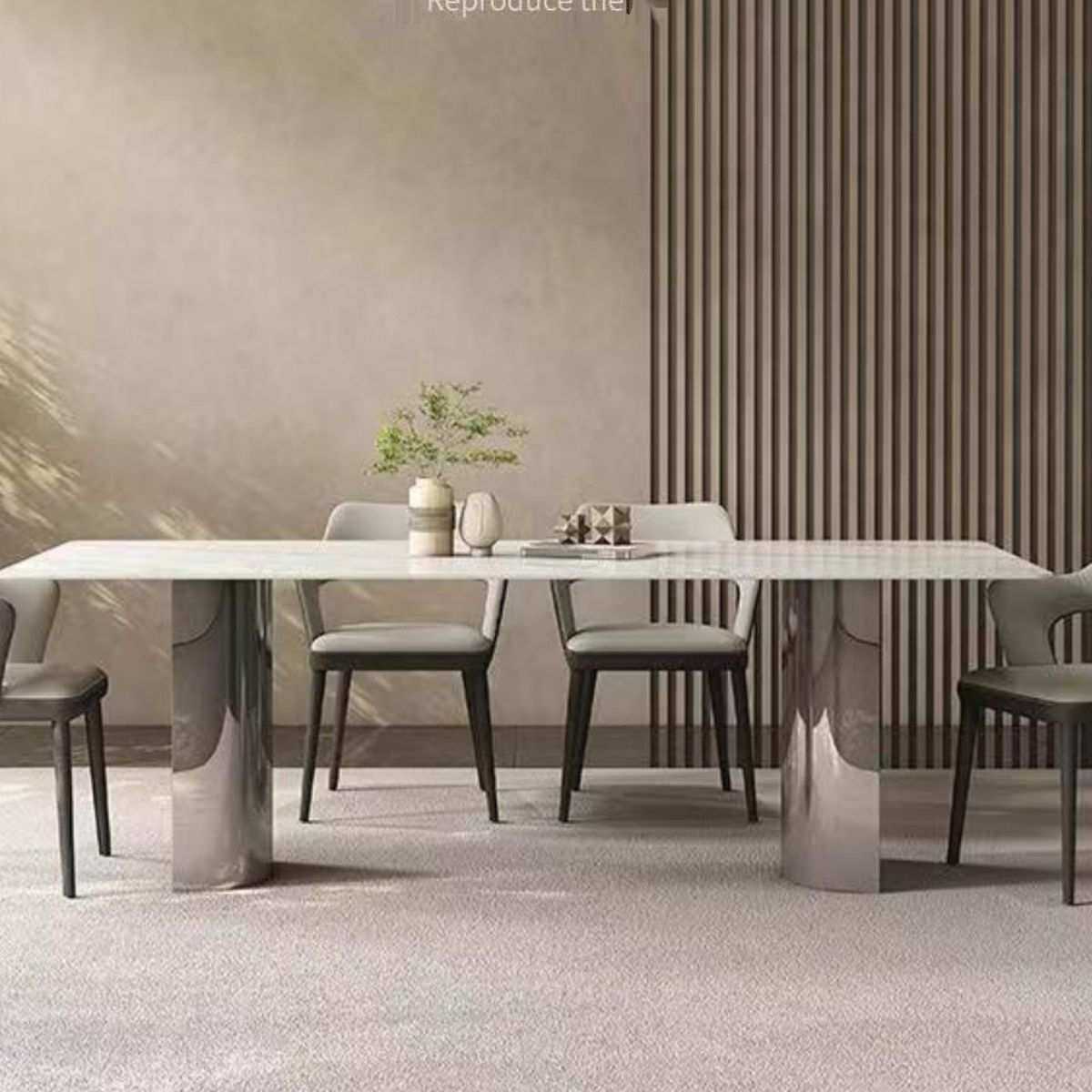 意式极简不锈钢岩板餐桌镜面月牙款轻奢现代家用饭桌长方形高级感,淘宝优惠券,粉丝福利购,淘宝优惠卷