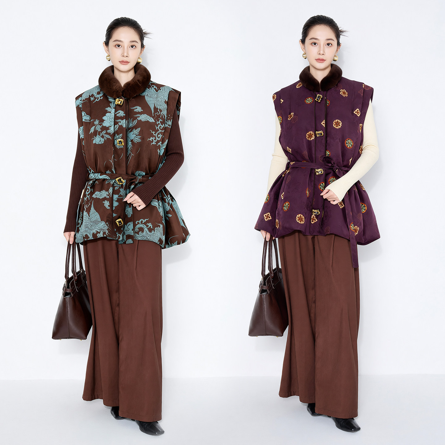 [鹅绒填充]马天奴2025冬新款水貂毛领鹅绒马甲保暖收腰新中式国风,淘宝优惠券,粉丝福利购,淘宝优惠卷