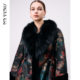 Ma Tiannu contrasting color printed fur collar sable coat