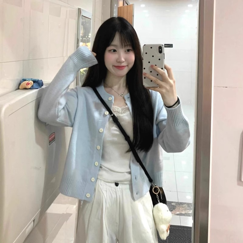小香风软糯毛衣短款女氛围感长袖内搭针织开衫上衣春秋季L