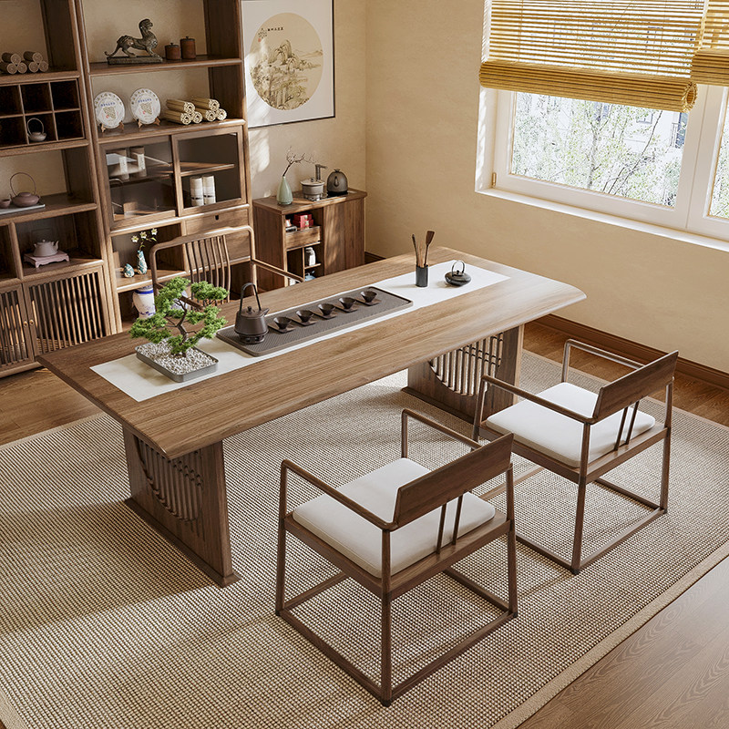 侘寂风实木茶桌现代简约家用茶台高端大平层岛台茶桌设计师办公桌,淘宝优惠券,粉丝福利购,淘宝优惠卷