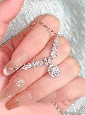 天使之翼鹅蛋锆石项链女生闺蜜项链轻奢小众锁骨链颈链吊坠首饰品