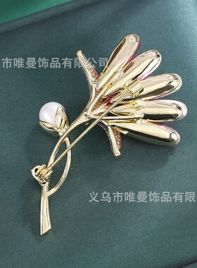 奢华黄铜微镶锆石玻璃花朵胸针高端精致时尚女服装固定别针配饰品