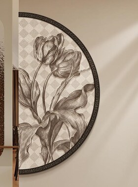 中古风玄关装饰画法式复古入户正对门半圆挂画小众艺术过道壁灯画