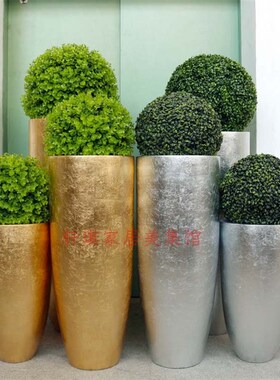 金色金箔落地大花瓶花器树脂摆件 商场酒店客厅样板房售楼处软装