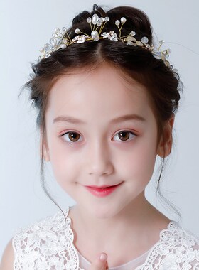 儿童头饰公主金色树叶花环花童水晶发箍生日礼物饰品女孩演出发饰