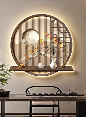 极速侘寂风绿植玄关m装饰画新中式花瓶走廊挂画禅意茶室背景墙带